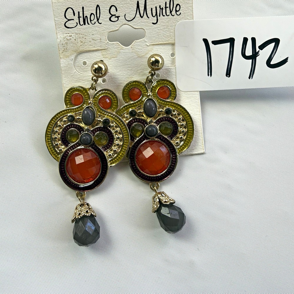 Ethel & Myrtle Whimsigoth Chandelier Earrings Gold Orange Purple Boho Drops